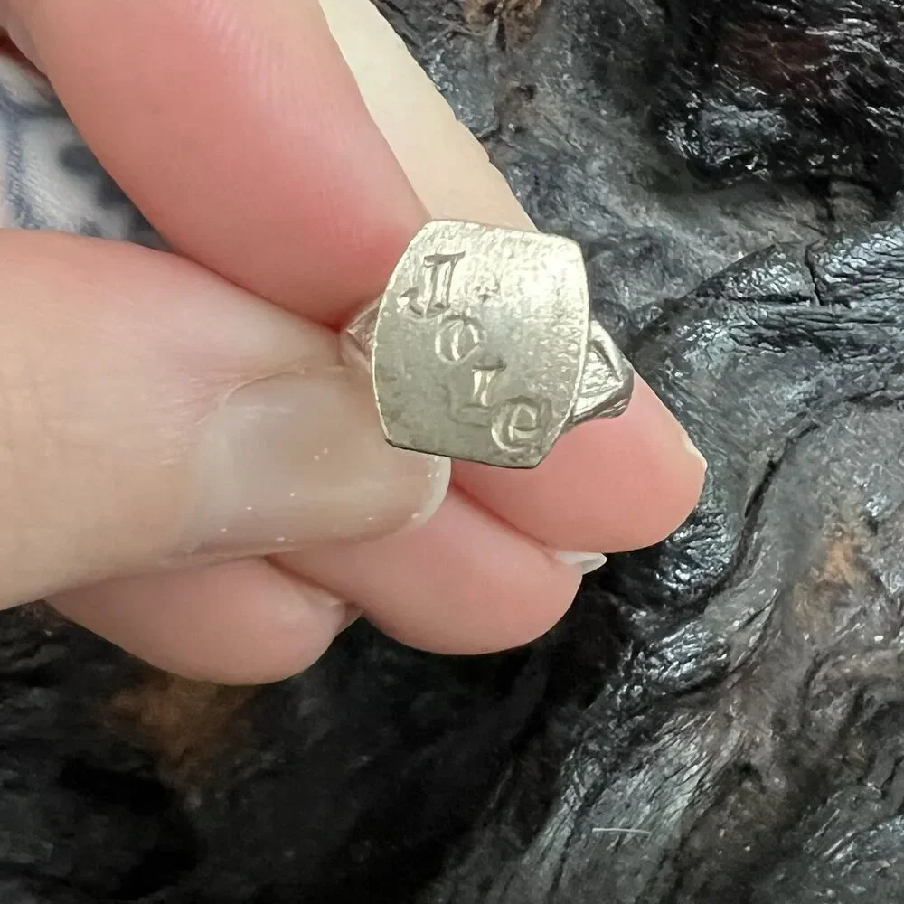 Vintage Sterling Silver Charm Signet Style Mini Ring Joie Joy of Life